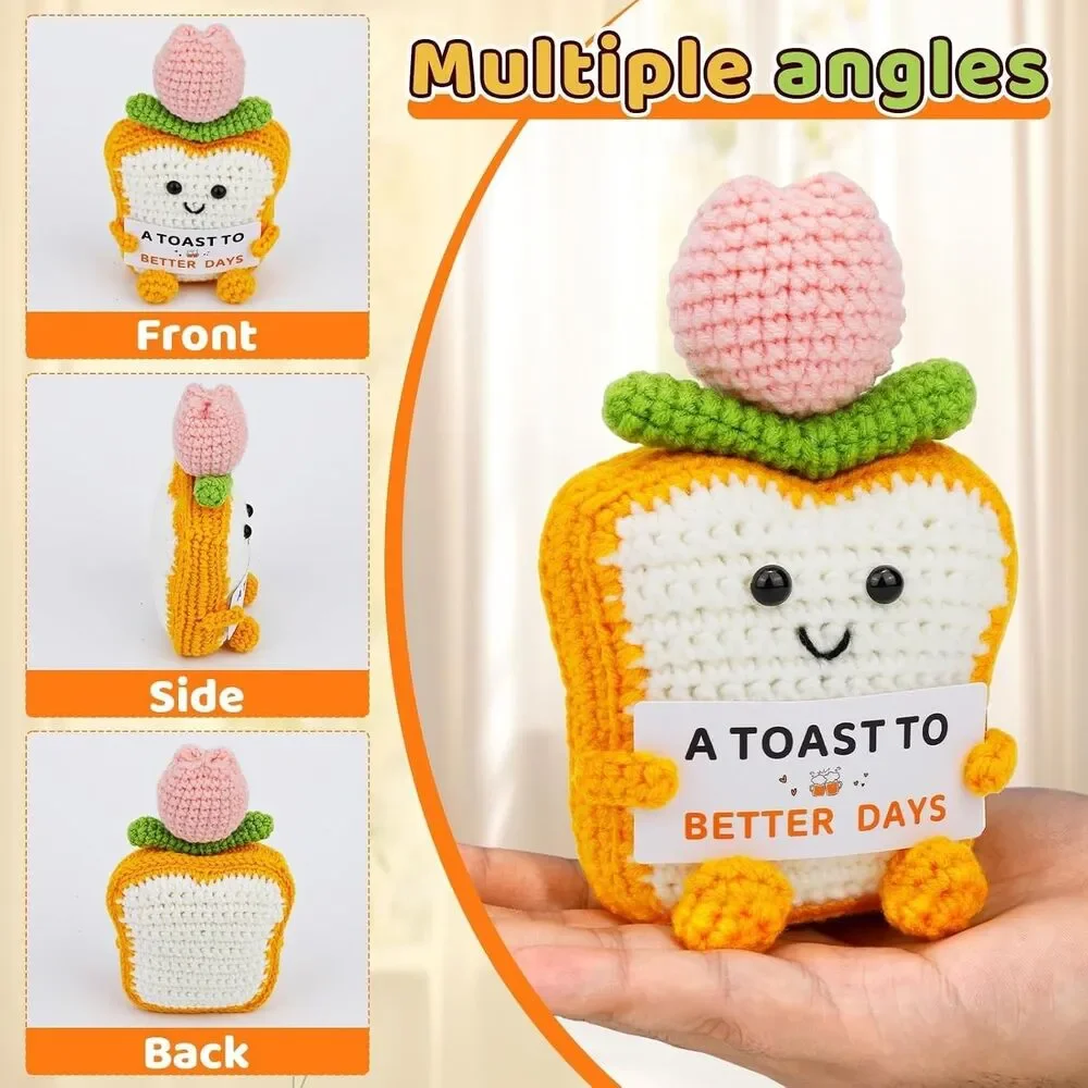 Positive Emotional Support Crochet Toast Tulip Gift w Card Handmade Plush New